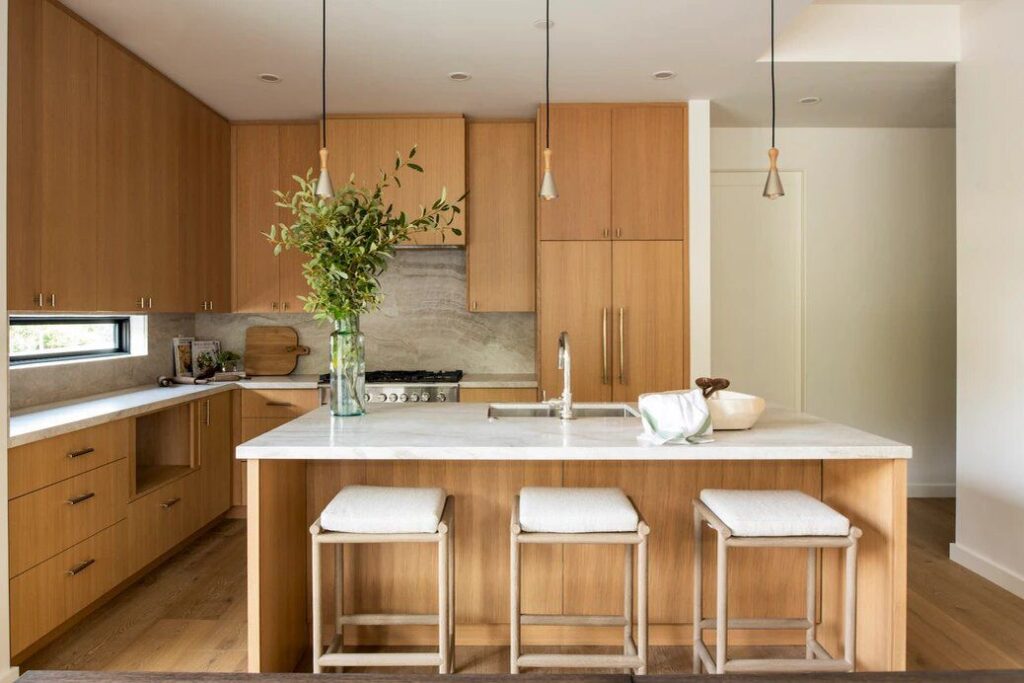 organized kitchen with doors